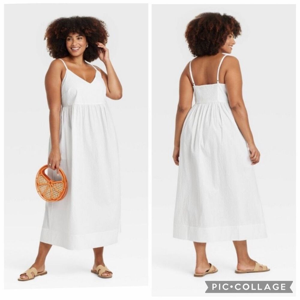 A New Day seersucker white a line midi maxi dress